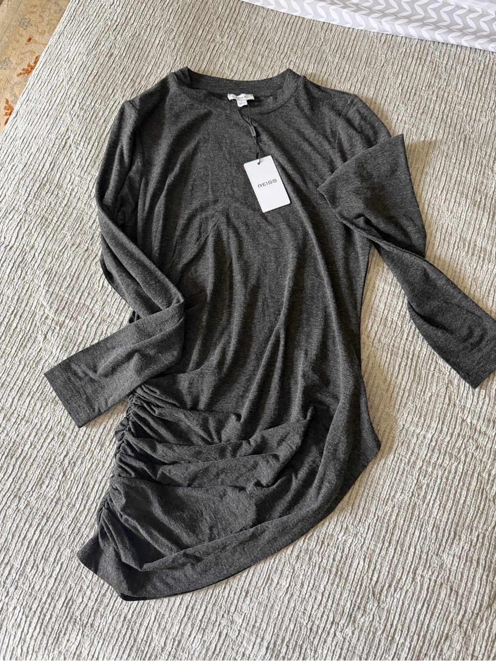 Reiss Dark Charcoal Ruched Long Sleeve Top